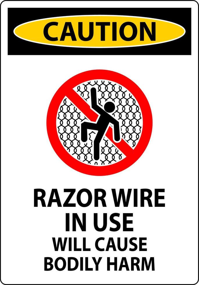 Caution Sign Razor Wire In Use Will Cause Bodily Harm vector