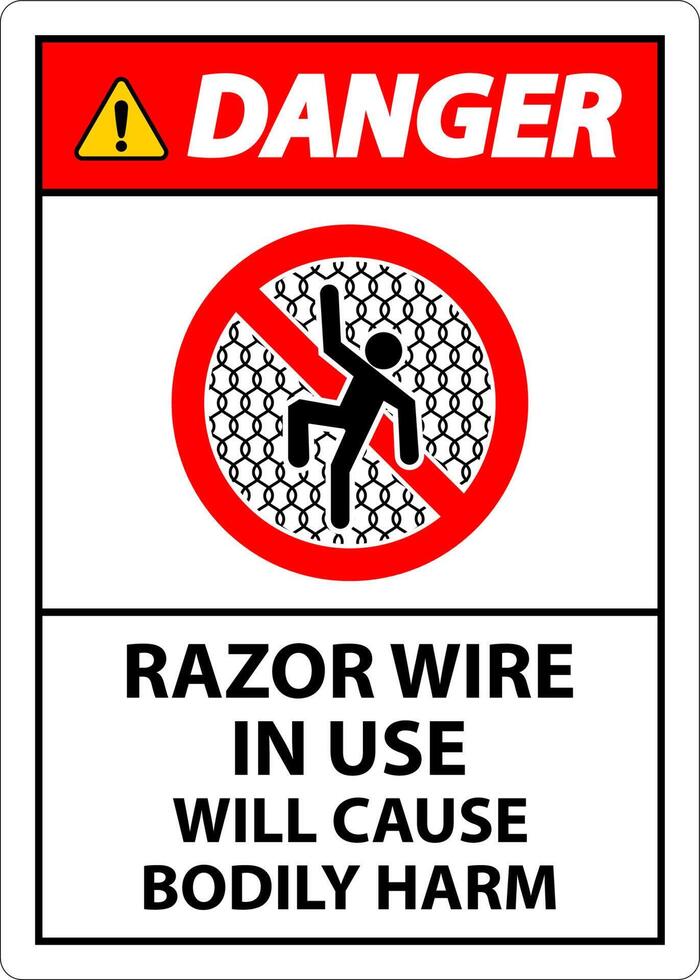 Danger Sign Razor Wire In Use Will Cause Bodily Harm vector