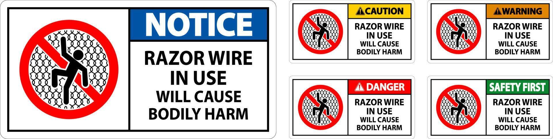 Danger Sign Razor Wire In Use Will Cause Bodily Harm vector