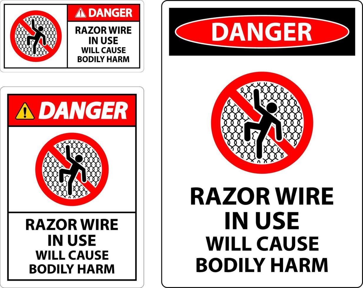 Danger Sign Razor Wire In Use Will Cause Bodily Harm vector
