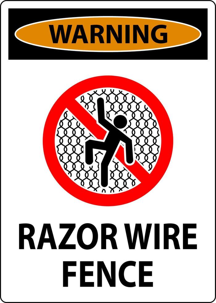 Warning Sign Razor Wire Fence On White Background vector