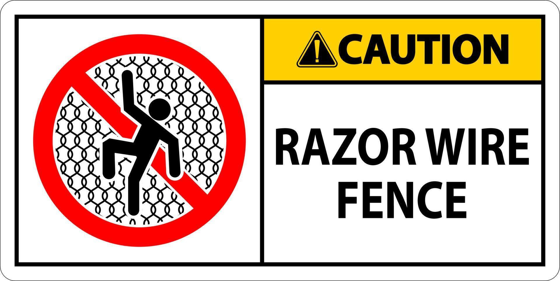 Caution Sign Razor Wire Fence On White Background vector