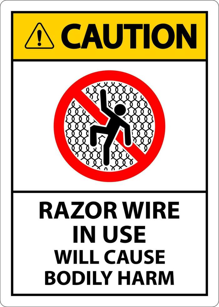 Caution Sign Razor Wire In Use Will Cause Bodily Harm vector