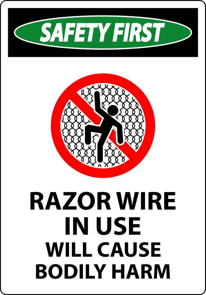 Safety First Sign Razor Wire In Use Will Cause Bodily Harm vector
