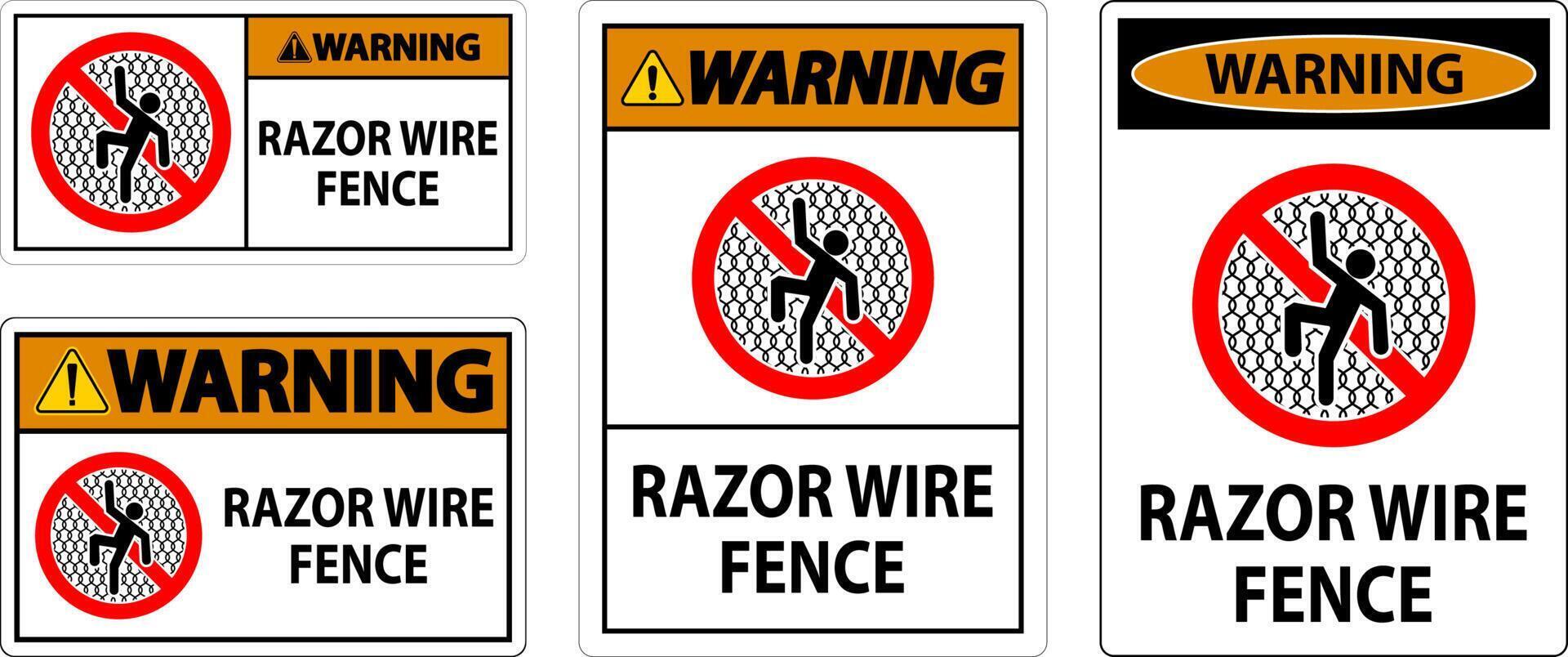 Warning Sign Razor Wire Fence On White Background vector