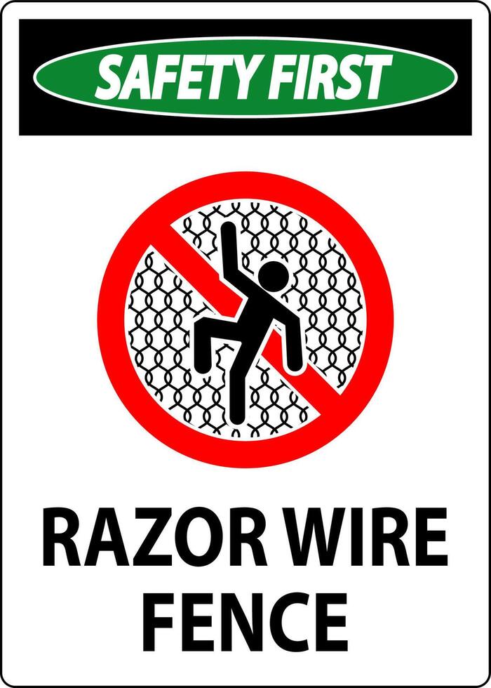 Safety First Sign Razor Wire Fence On White Background vector