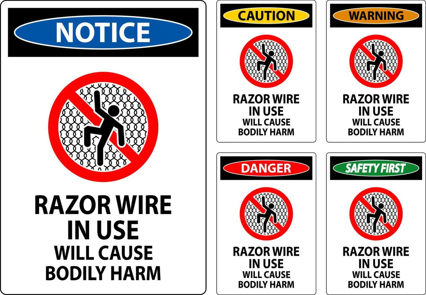Danger Sign Razor Wire In Use Will Cause Bodily Harm vector
