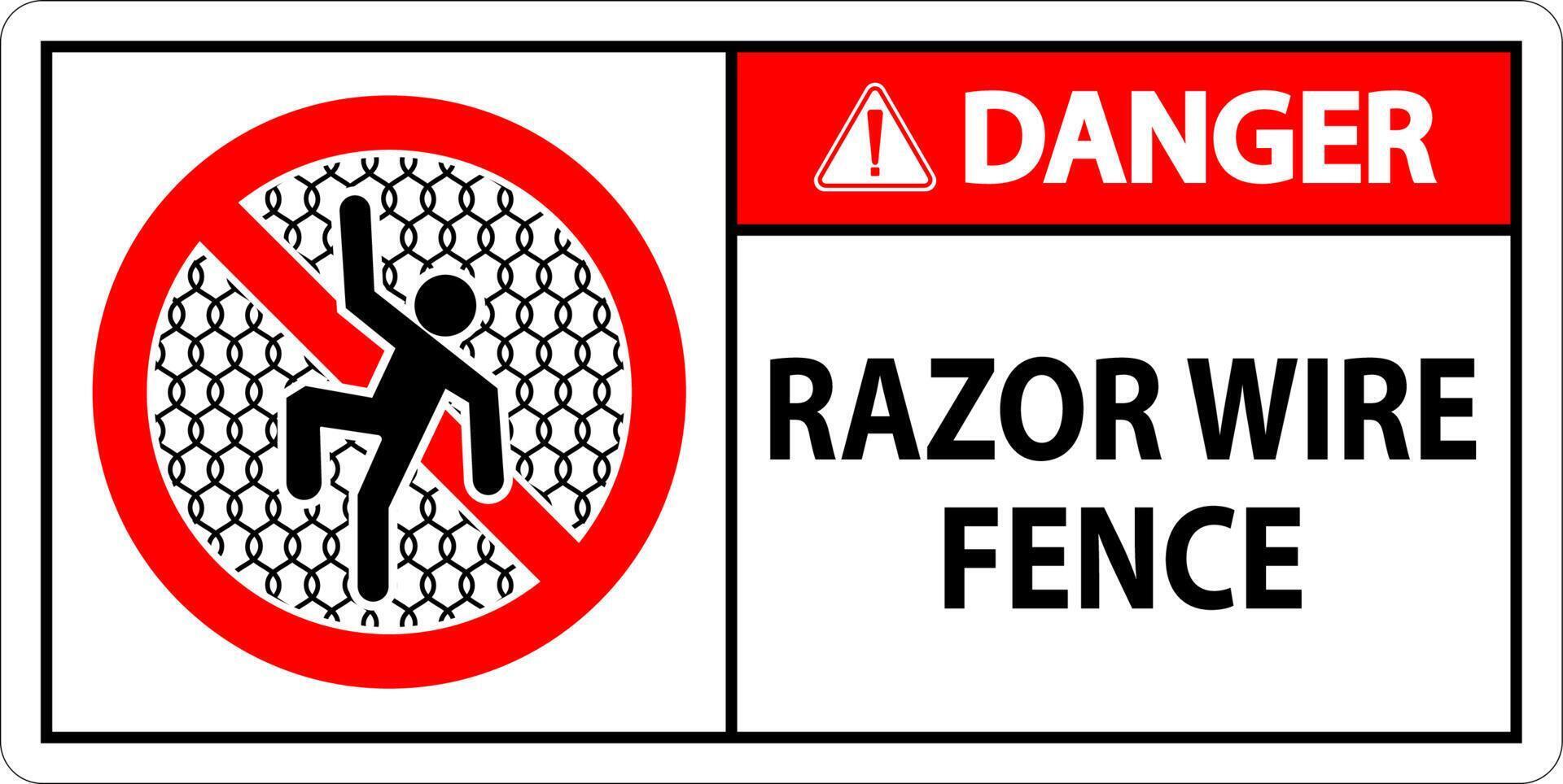Danger Sign Razor Wire Fence On White Background vector
