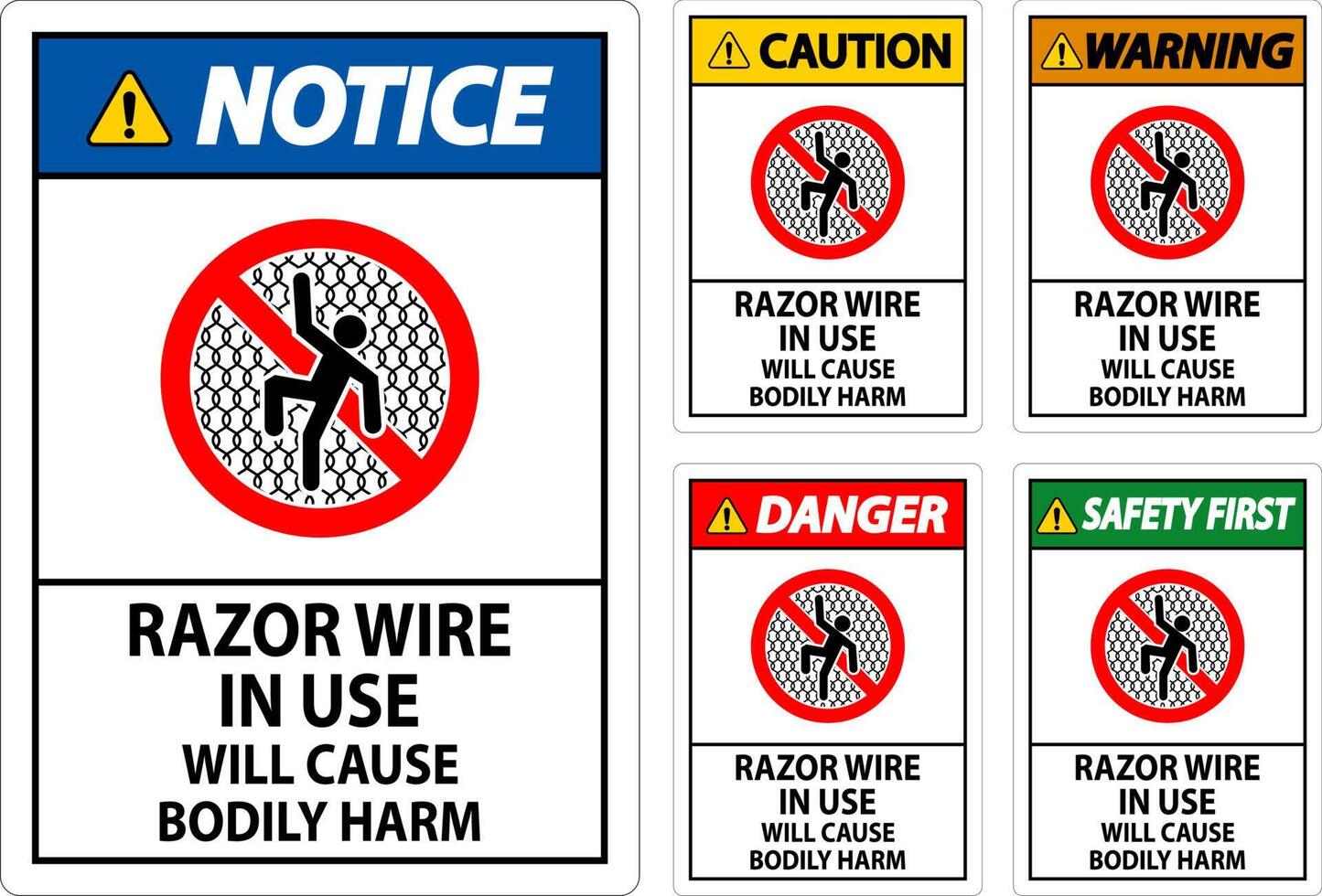 Danger Sign Razor Wire In Use Will Cause Bodily Harm vector