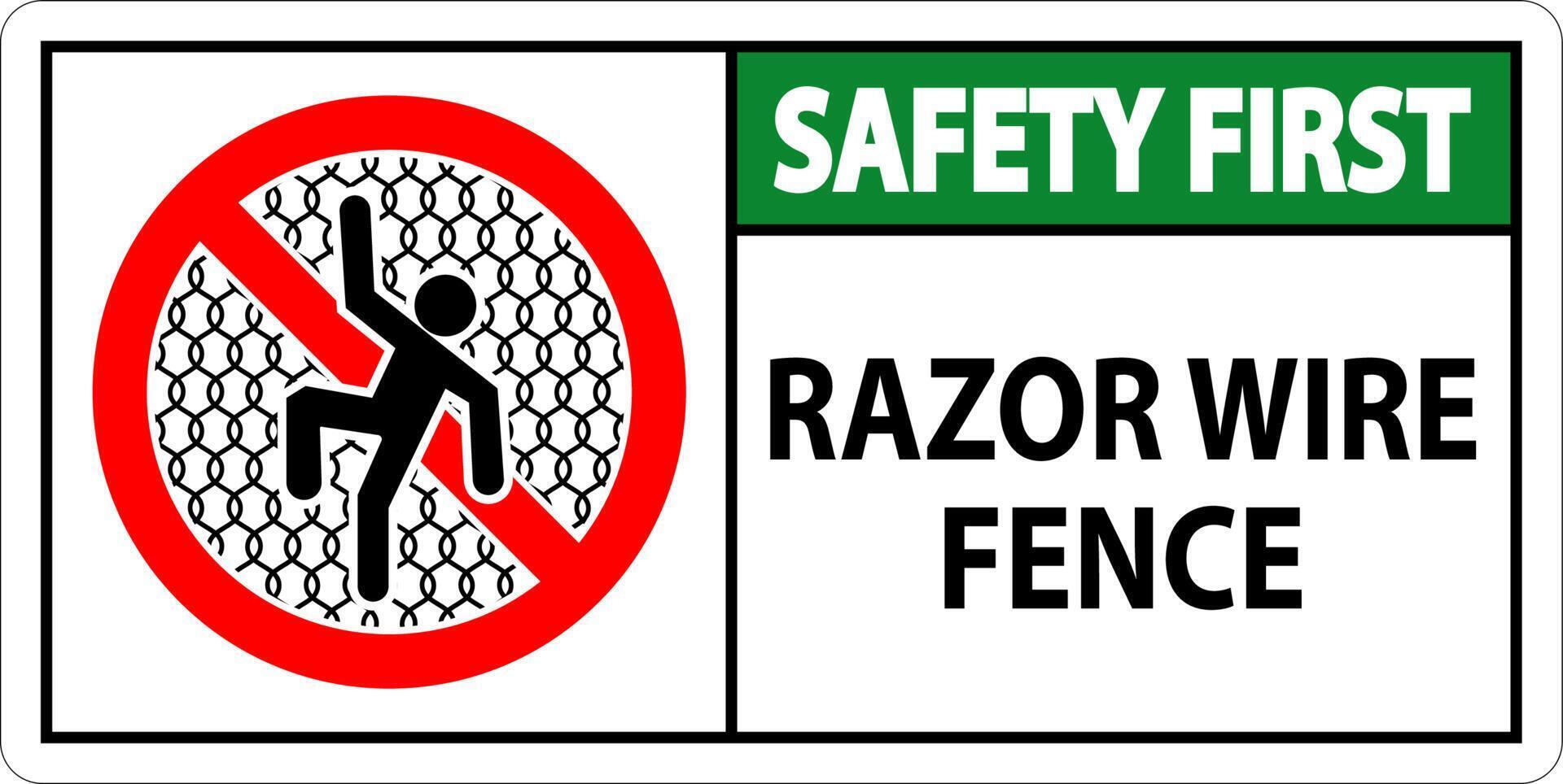 Safety First Sign Razor Wire Fence On White Background vector