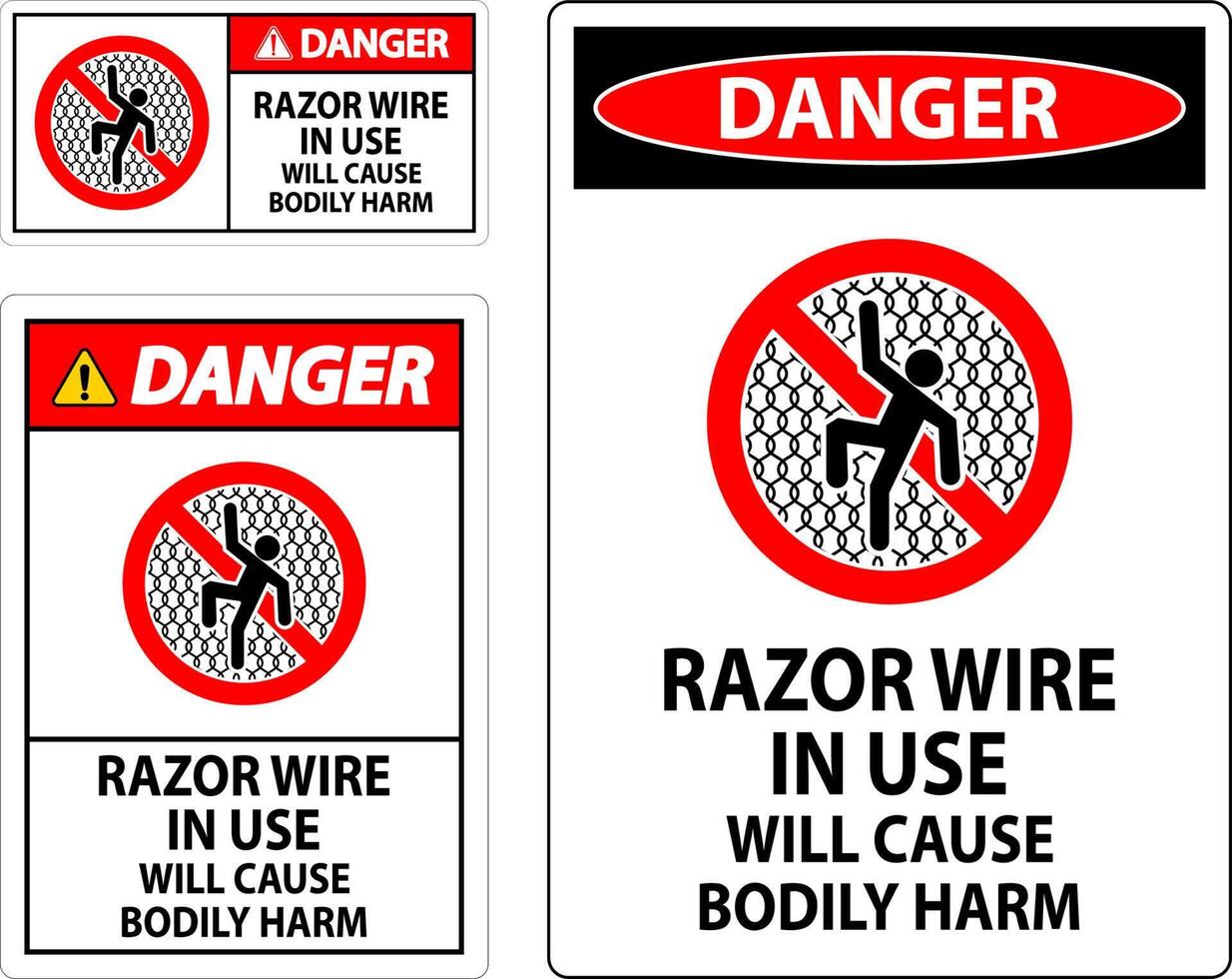 Danger Sign Razor Wire In Use Will Cause Bodily Harm vector