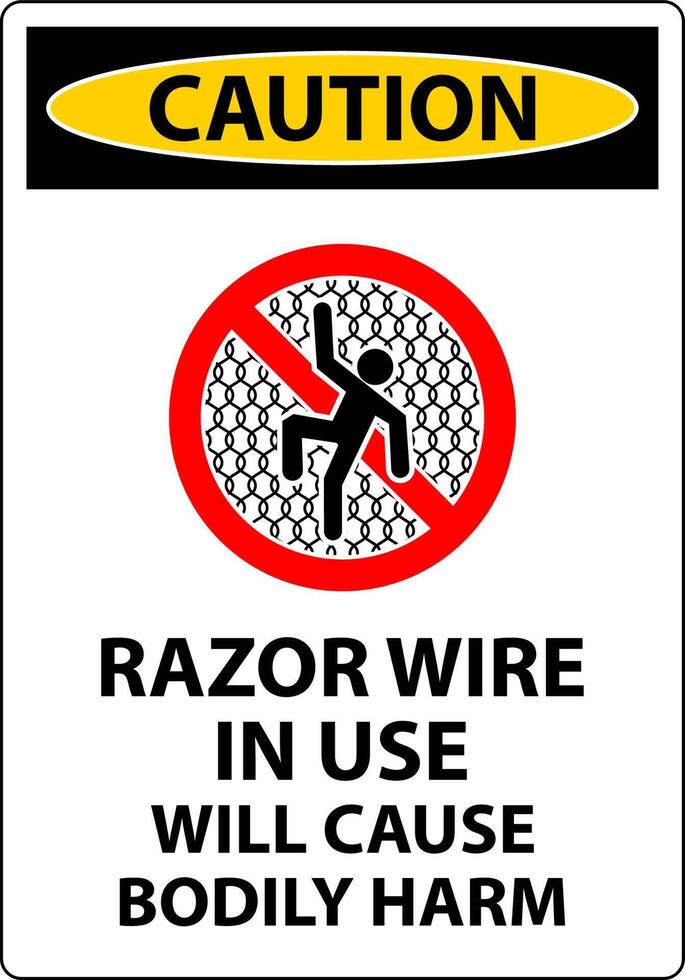 Caution Sign Razor Wire In Use Will Cause Bodily Harm vector
