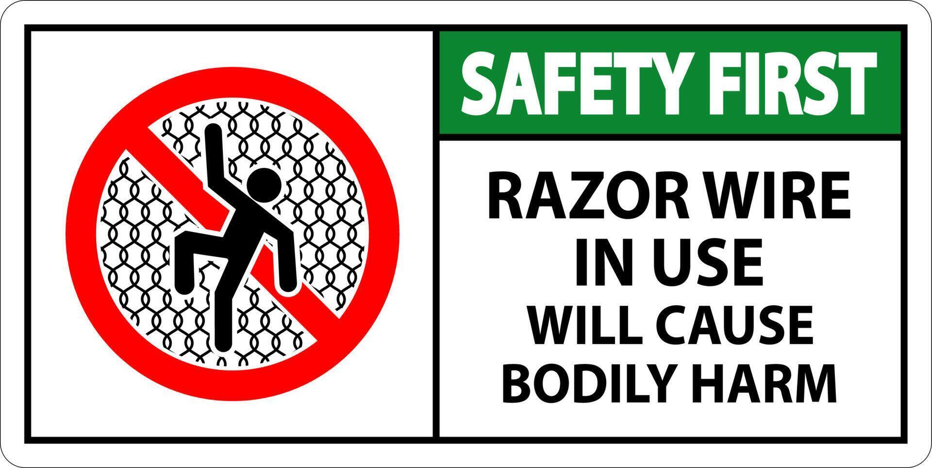 Safety First Sign Razor Wire In Use Will Cause Bodily Harm vector