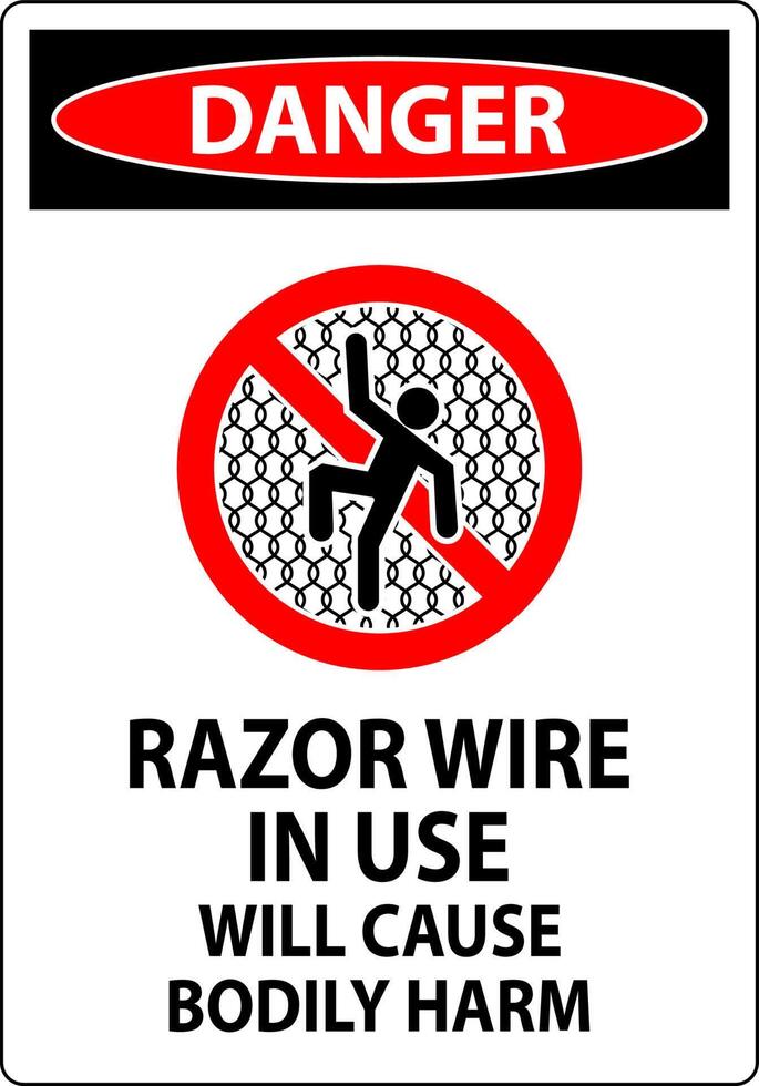 Danger Sign Razor Wire In Use Will Cause Bodily Harm vector