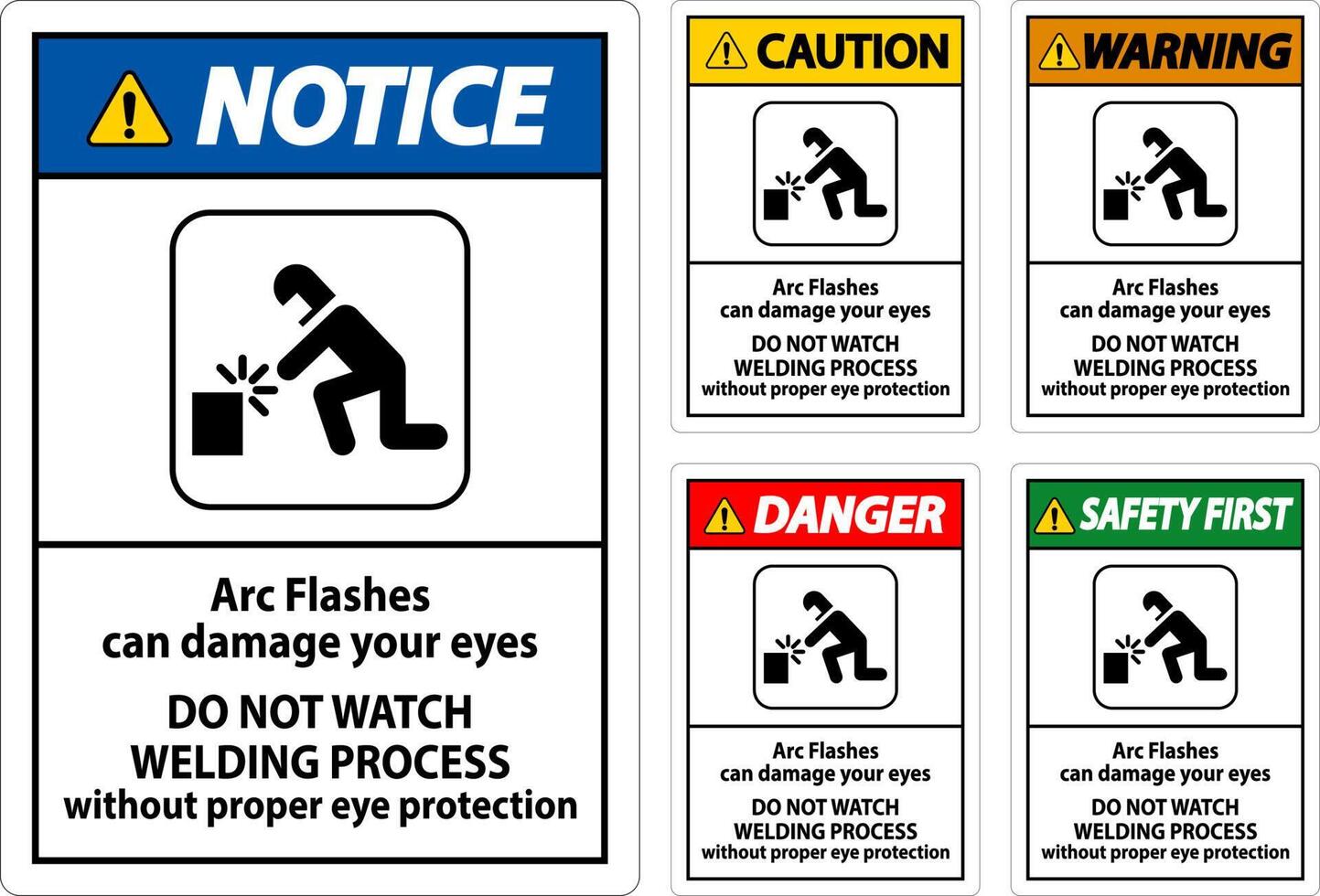 peligro firmar arco parpadea lata dañar tu ojos. hacer no reloj soldadura proceso sin apropiado ojo proteccion vector