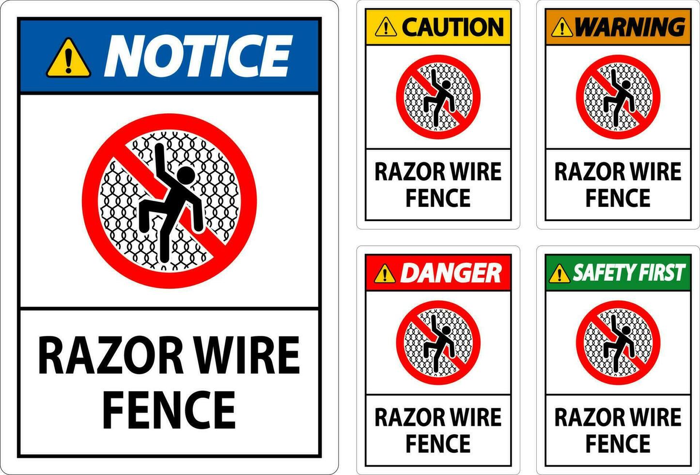 Danger Sign Razor Wire Fence On White Background vector