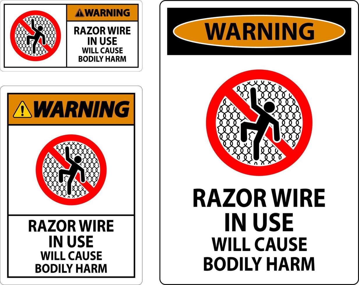 Warning Sign Razor Wire In Use Will Cause Bodily Harm vector