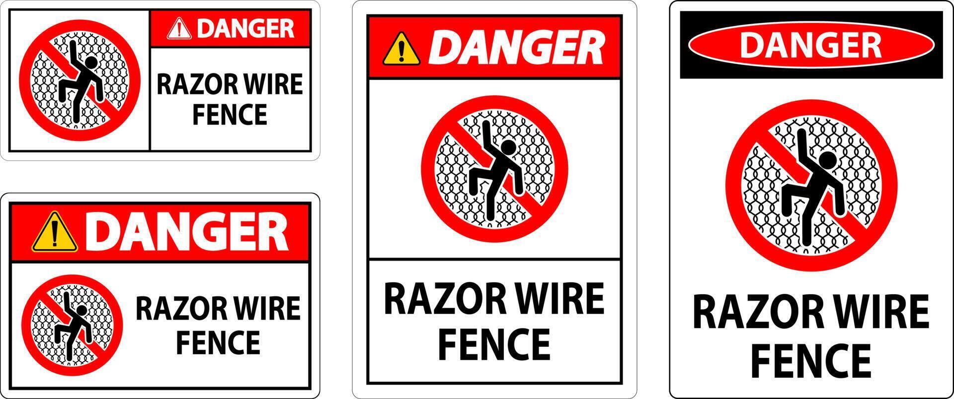 Danger Sign Razor Wire Fence On White Background vector
