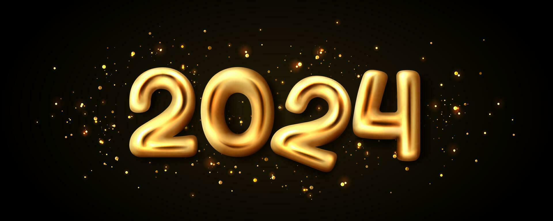 2024 year gold 3d chrome letter glitter design vector