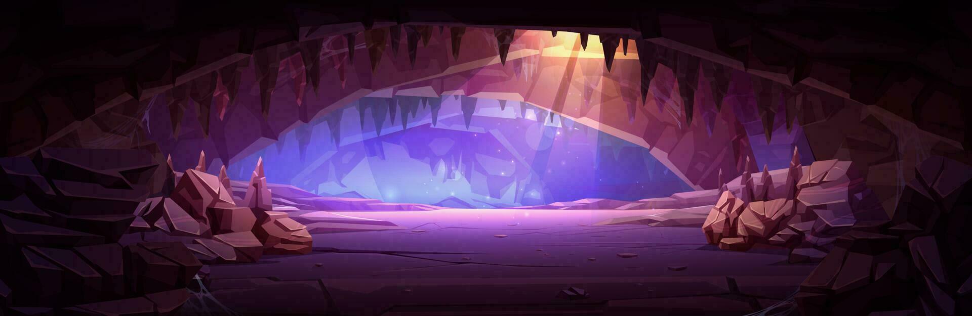 Cartoon cave interior with sunlight from ceiling vector