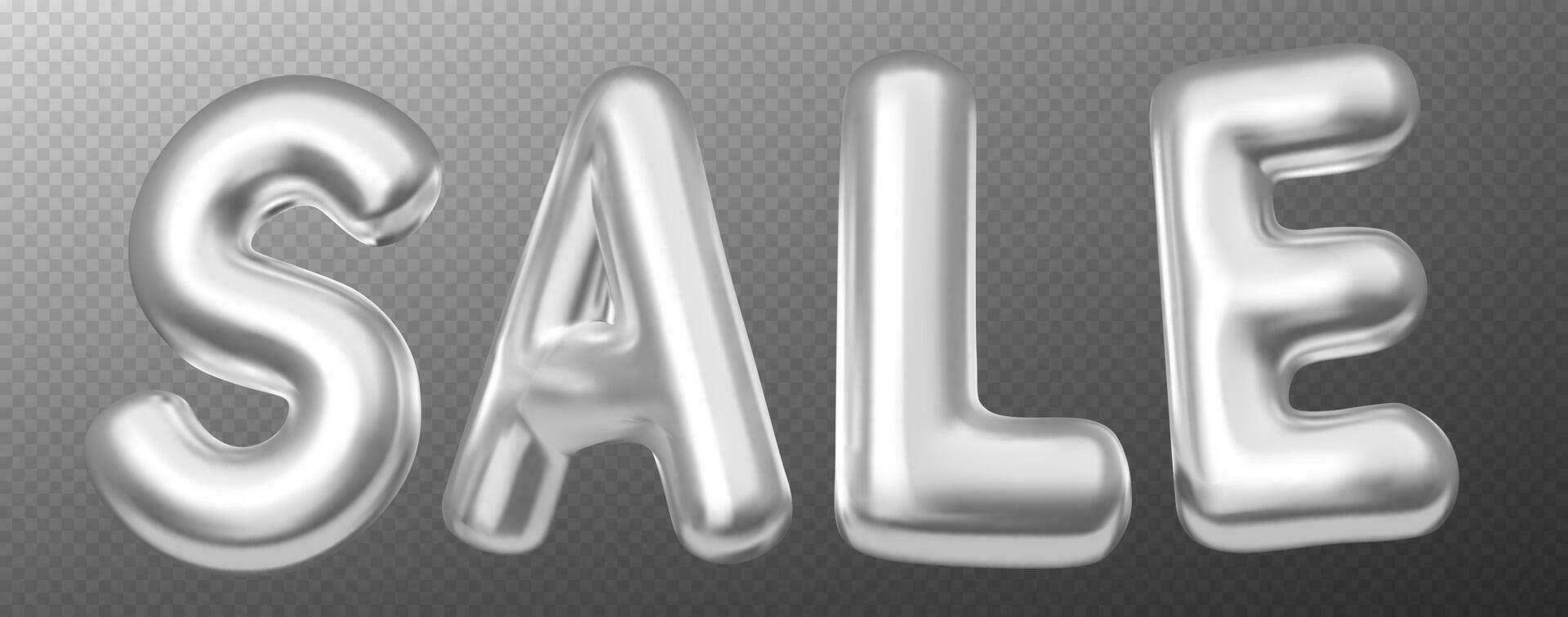 Silver glossy sale word isolated on gray vector