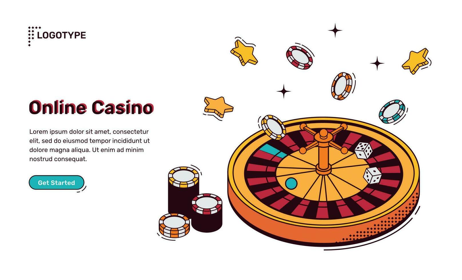 Online casino isometric landing page, web banner vector