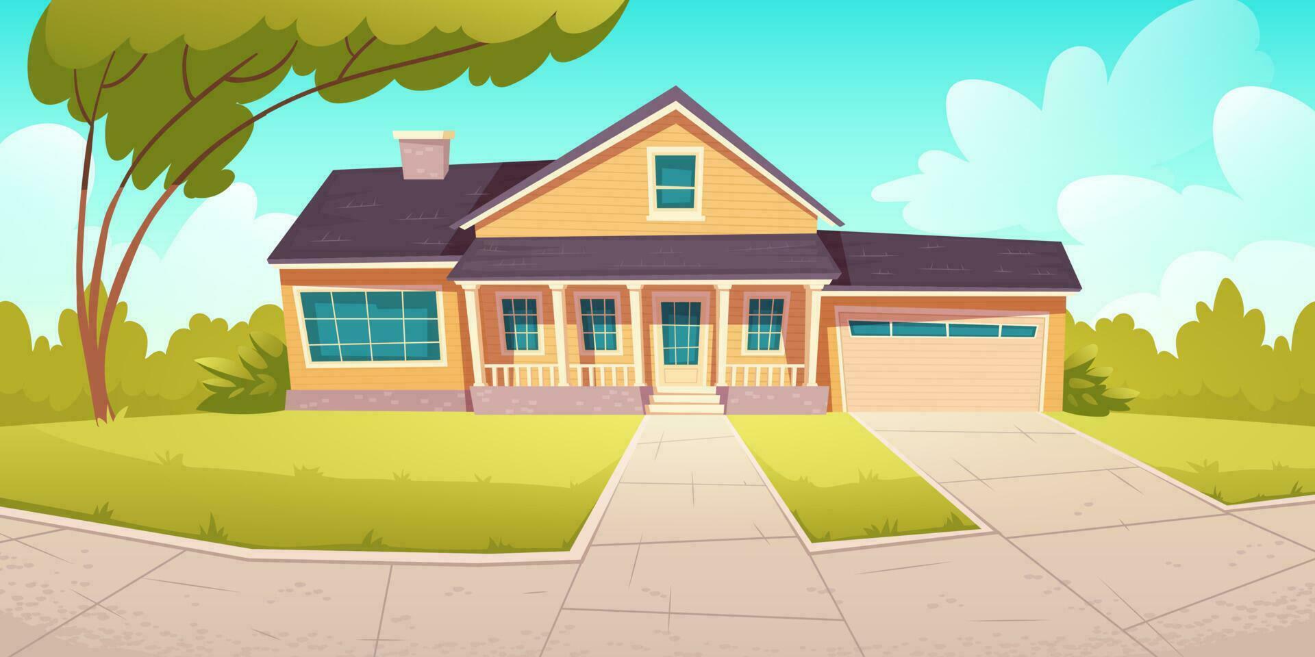 Suburban cottage, residential house with garage vector