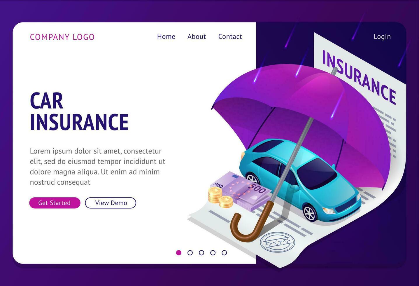 Car insurance isometric landing, auto protection vector