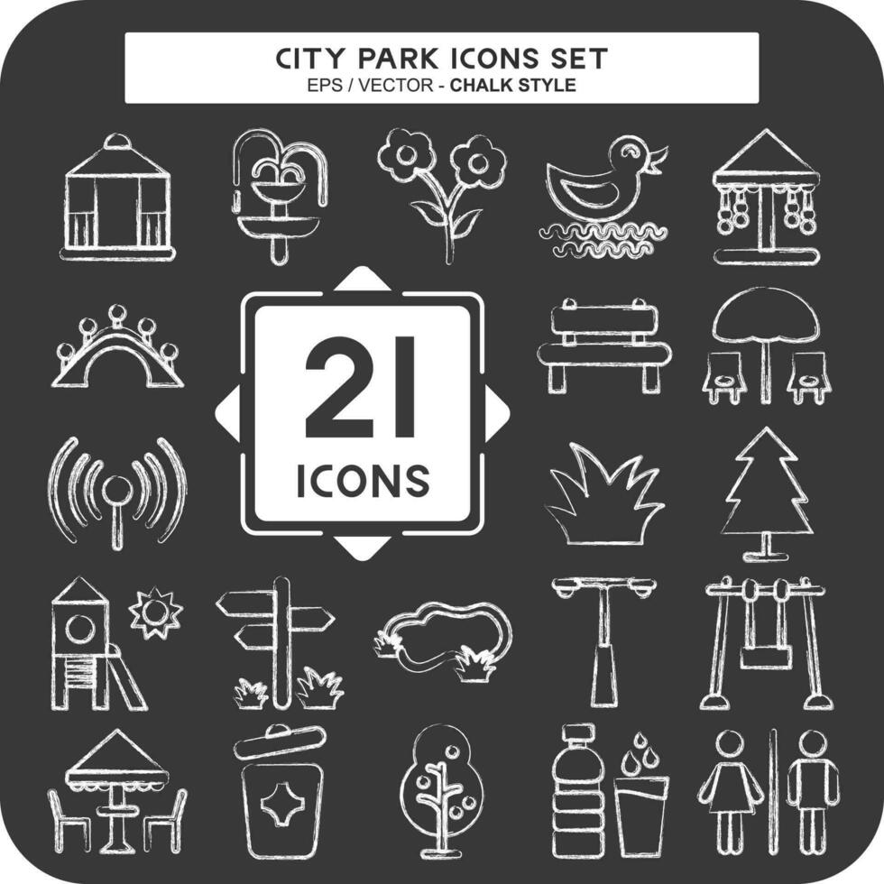 icono conjunto ciudad parque. adecuado para edificio símbolo. tiza estilo. sencillo diseño editable vector