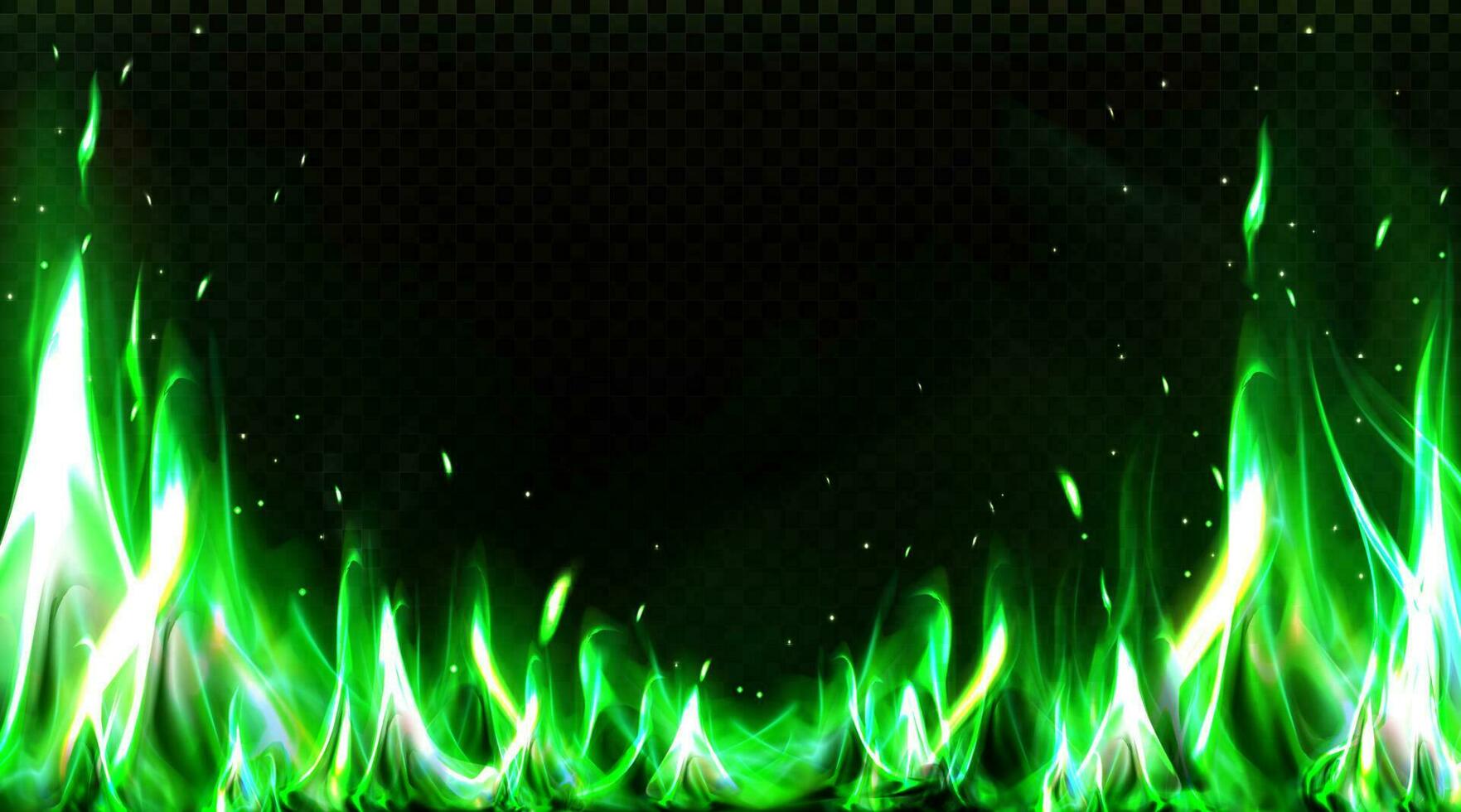 Realistic green fire border, burning flame clipart vector