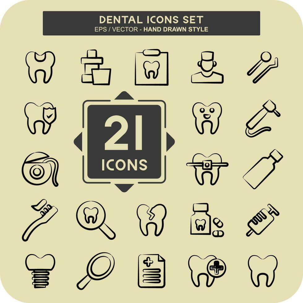 Icon Set Dental. suitable for medicine symbol. hand drawn style. simple design editable vector