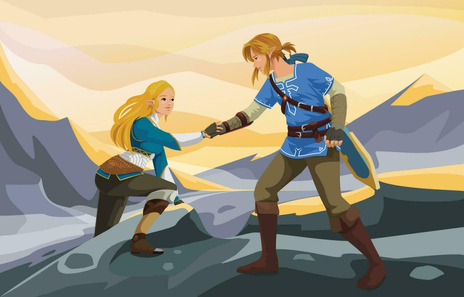 Journey of Elf Knight and Princess Concept vector