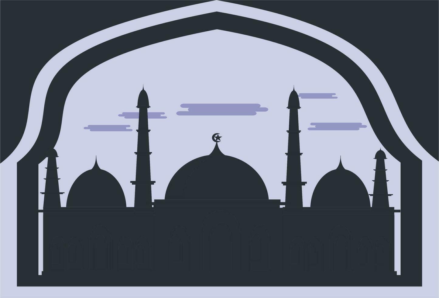 islamic greeting design background with two gold lantern. Vector illustration for use in banners, web, posters and e-business. silhouette of mosque background