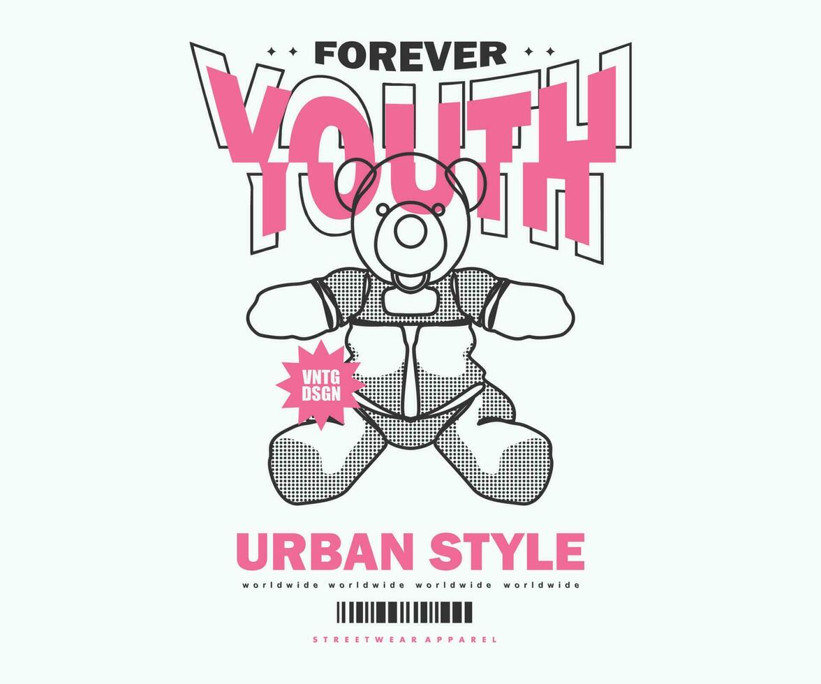 futuristic illustration of line art bear t shirt design, vector graphic, typographic poster or tshirts street wear and Urban style