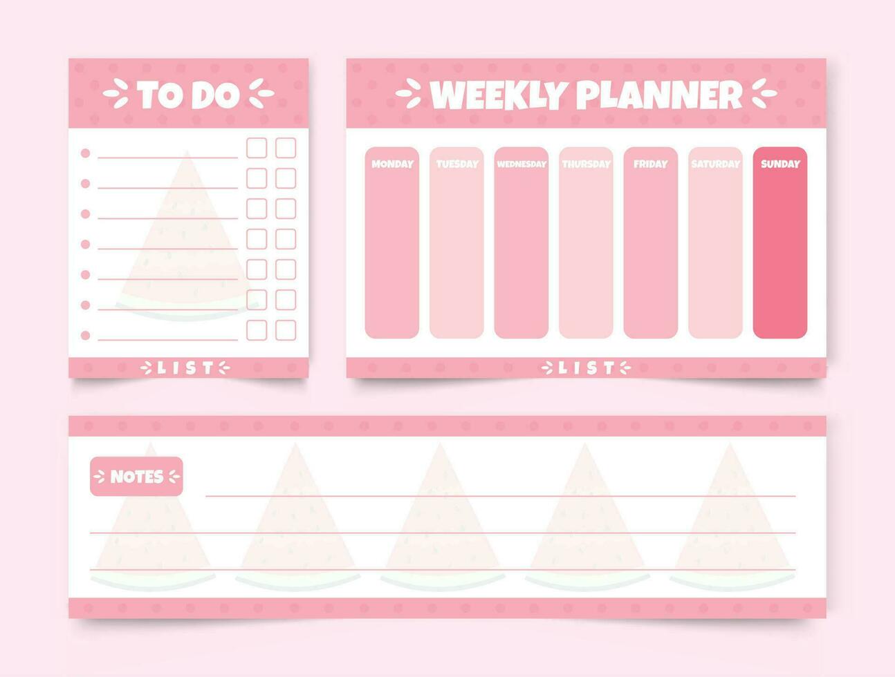 Vector illustration of pink to do list with weekly planner and notes