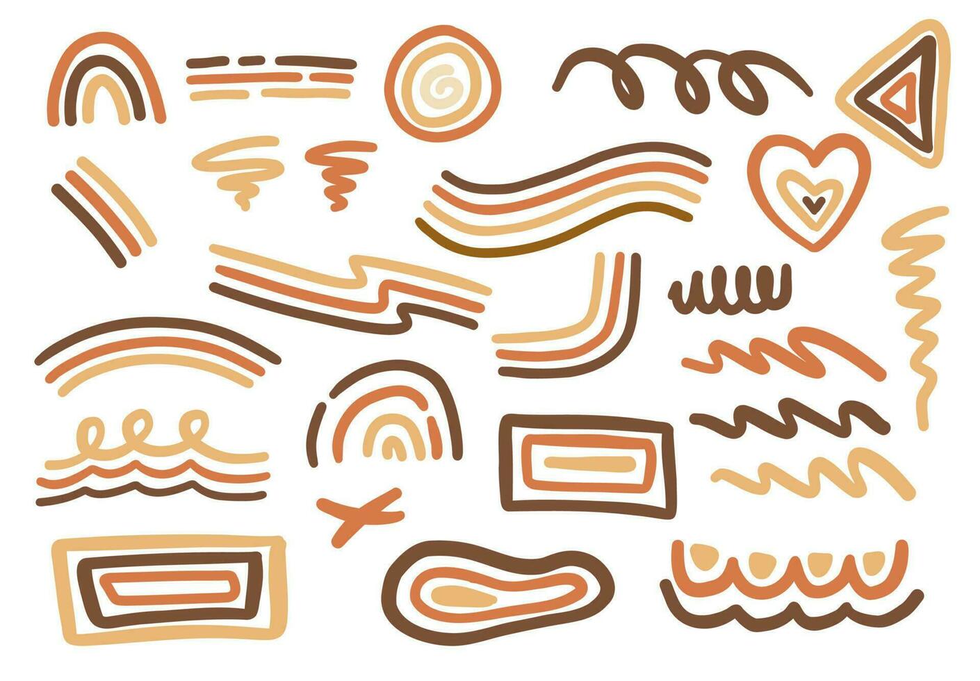 collection of aesthetic memphis line doodle and shape in earthy brown color, aesthetic organic line element decoration for contemporary design vector