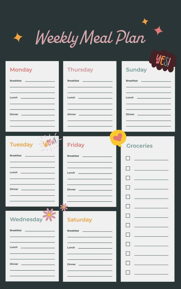 flat cute design vector weekly monthly planner journal diary