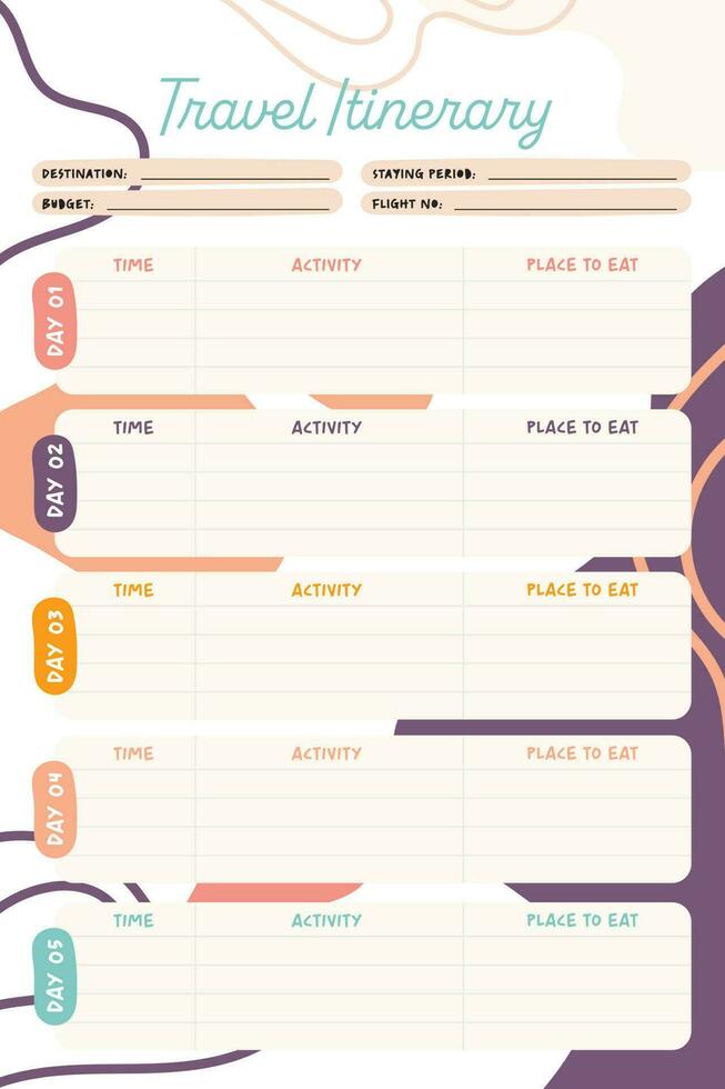 flat cute colorful design vector travel itinerary