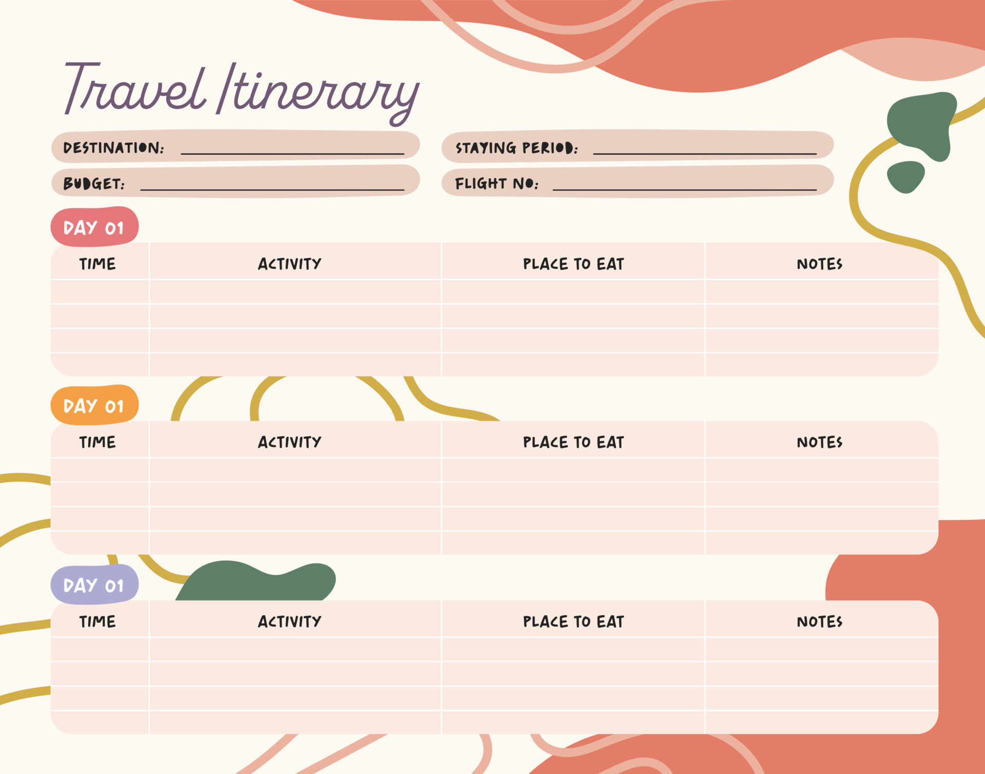 flat cute colorful design vector travel itinerary planner 23866247
