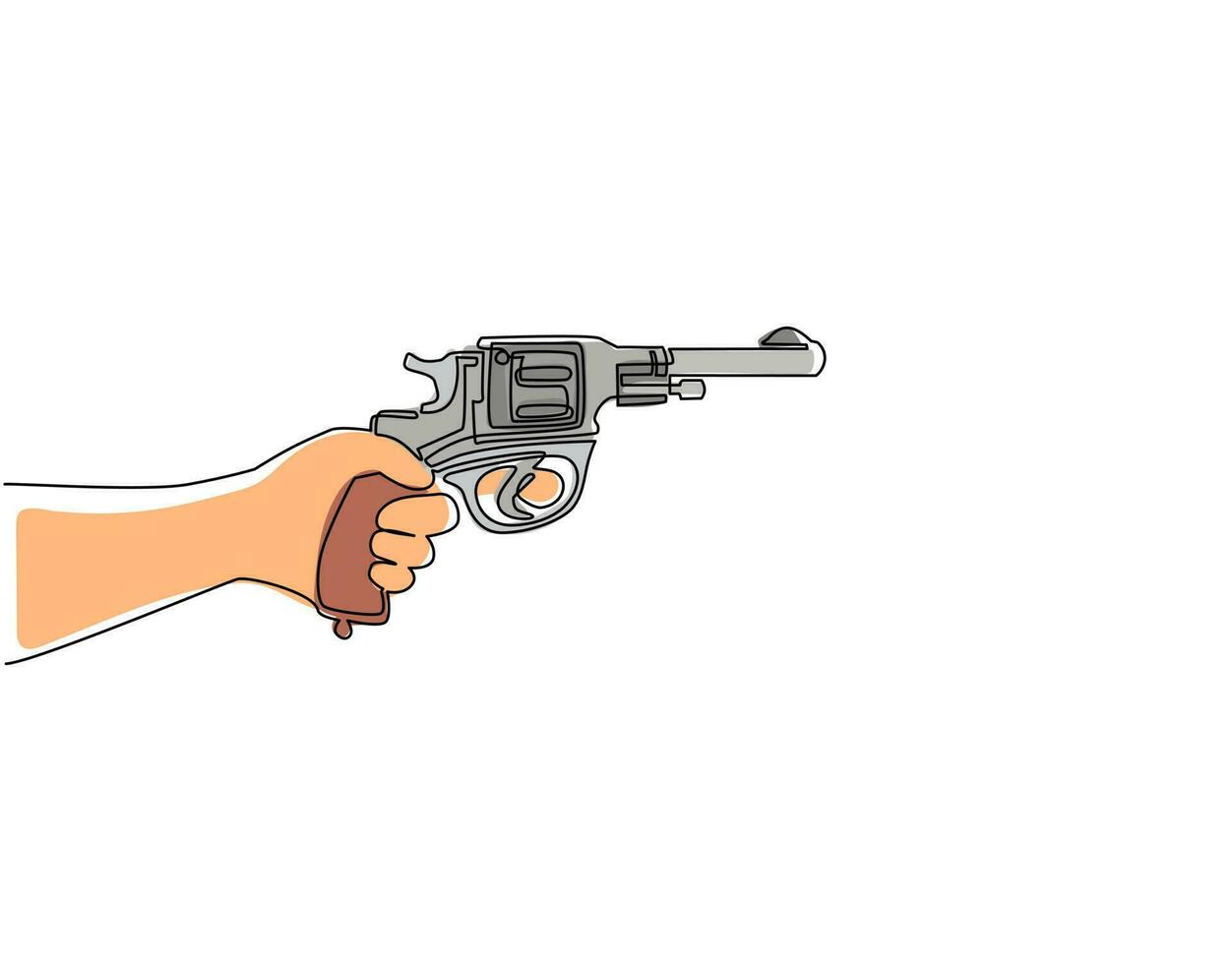 pistola de revólver de mano de dibujo continuo de una línea. pistola revólver pistola de seis tiros dibujo de pistola en estilo retro vintage grabado o grabado. ilustración de vector de diseño de dibujo de una sola línea