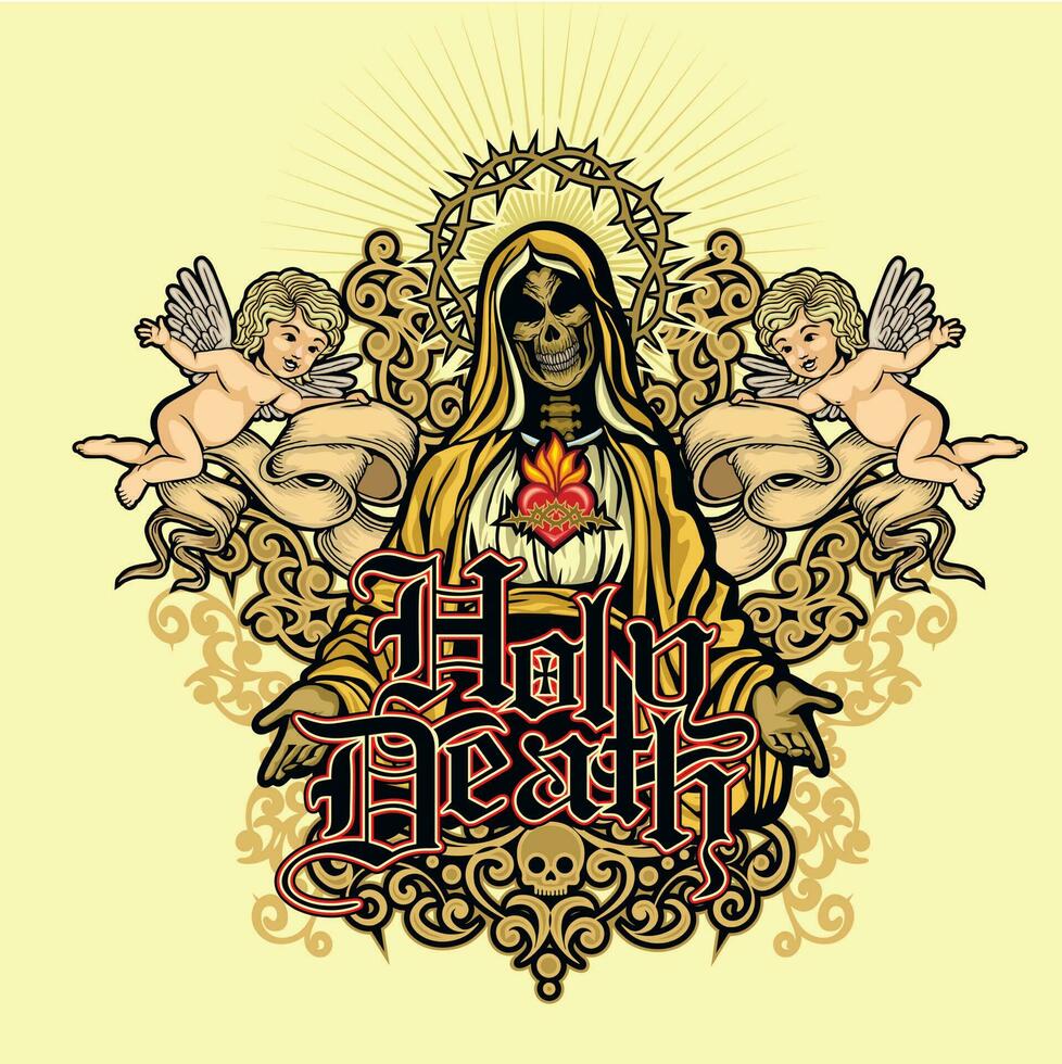 Holy Death, skeleton, grunge vintage design t shirts 23866364 Vector
