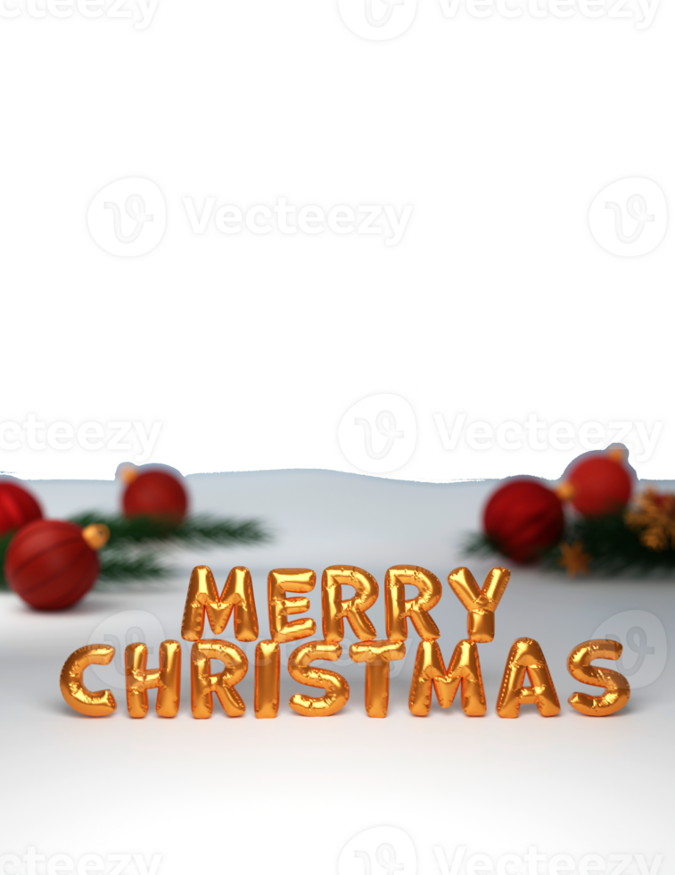 Golden Foil Merry Christmas Font With Blurred Baubles, Fir Leaves, Snowflakes. png