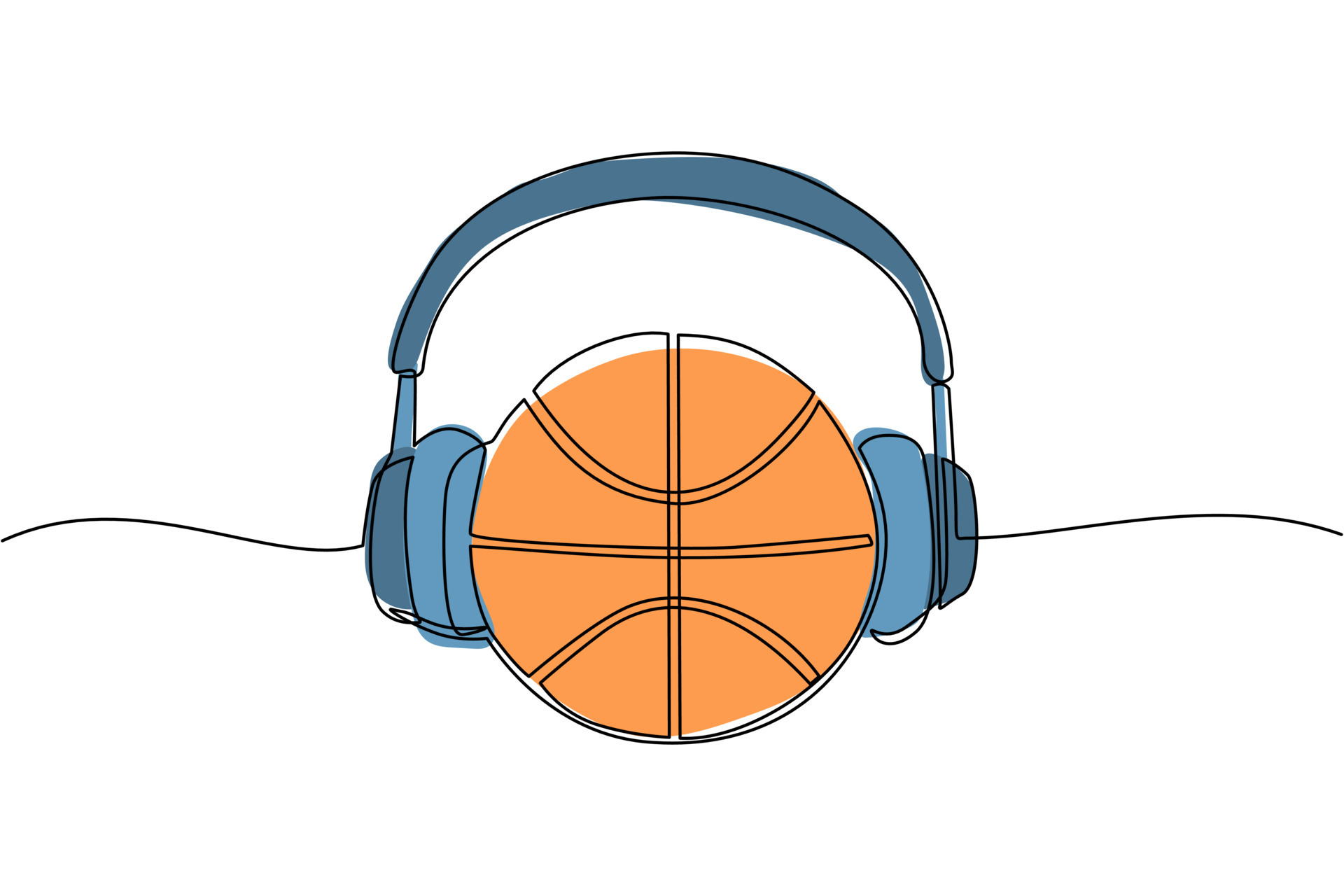 Single one line drawing basketball ball with headphone Basketball Single one line drawing basketball ball with headphone Basketball