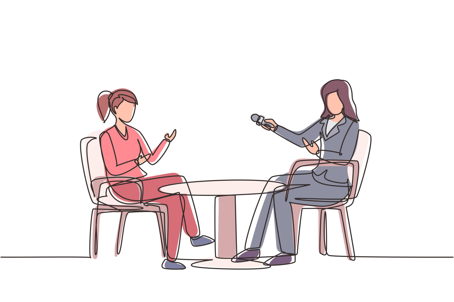 Continuous one line drawing talk show studio with interviewing