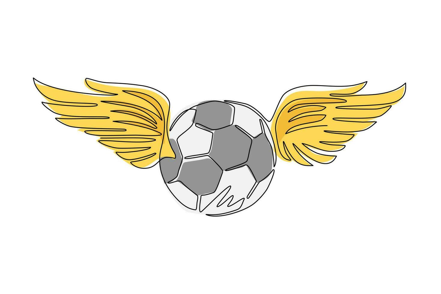 Single continuous line drawing football ball with wings emblem, soccer design. Winged football logo or soccer club symbol. Seamless texture with conceptual winged soccer balls. One line draw vector