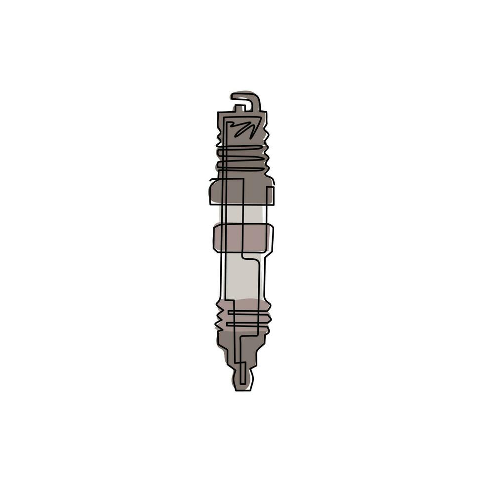 Single continuous line drawing spark plug icon. Vintage auto emblem. Emblem template. Design element for logo, label, sign, poster, t shirt. Dynamic one line draw graphic design vector illustration