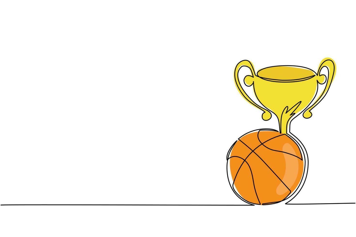 trofeo de dibujo de una sola línea y pelota de baloncesto. icono de la copa de campeón con baloncesto. trofeo de campeonato. premio del torneo deportivo, copa ganadora y concepto de victoria. vector de diseño de dibujo de línea continua