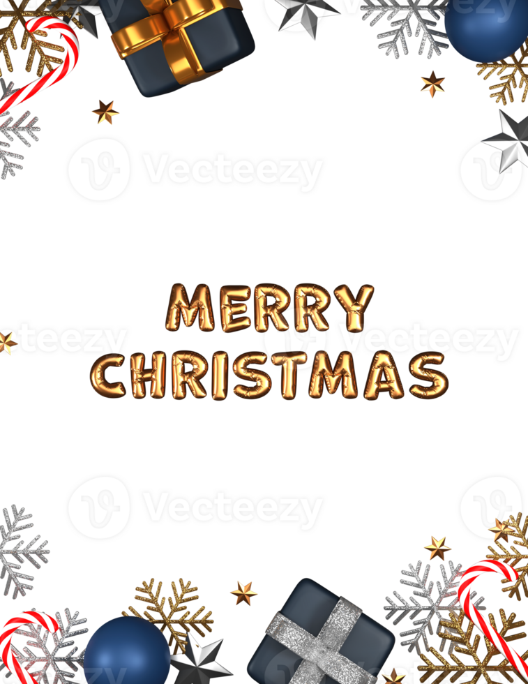 Golden Foil Merry Christmas Font With 3D Festival Elements png