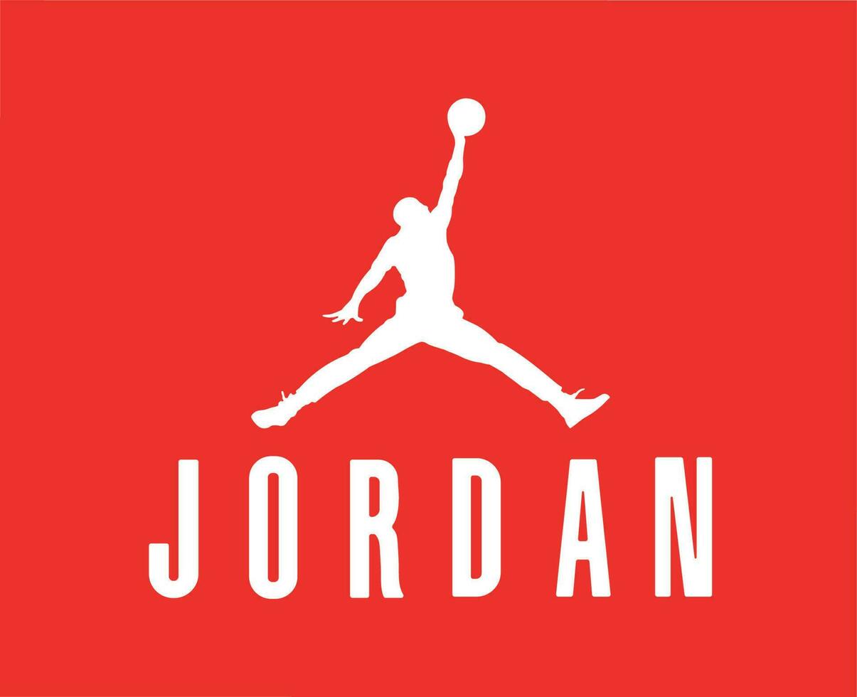 Jordan Brand Logo Symbol With Name White Design Clothes Sportwear Vector Illustration With Red Background