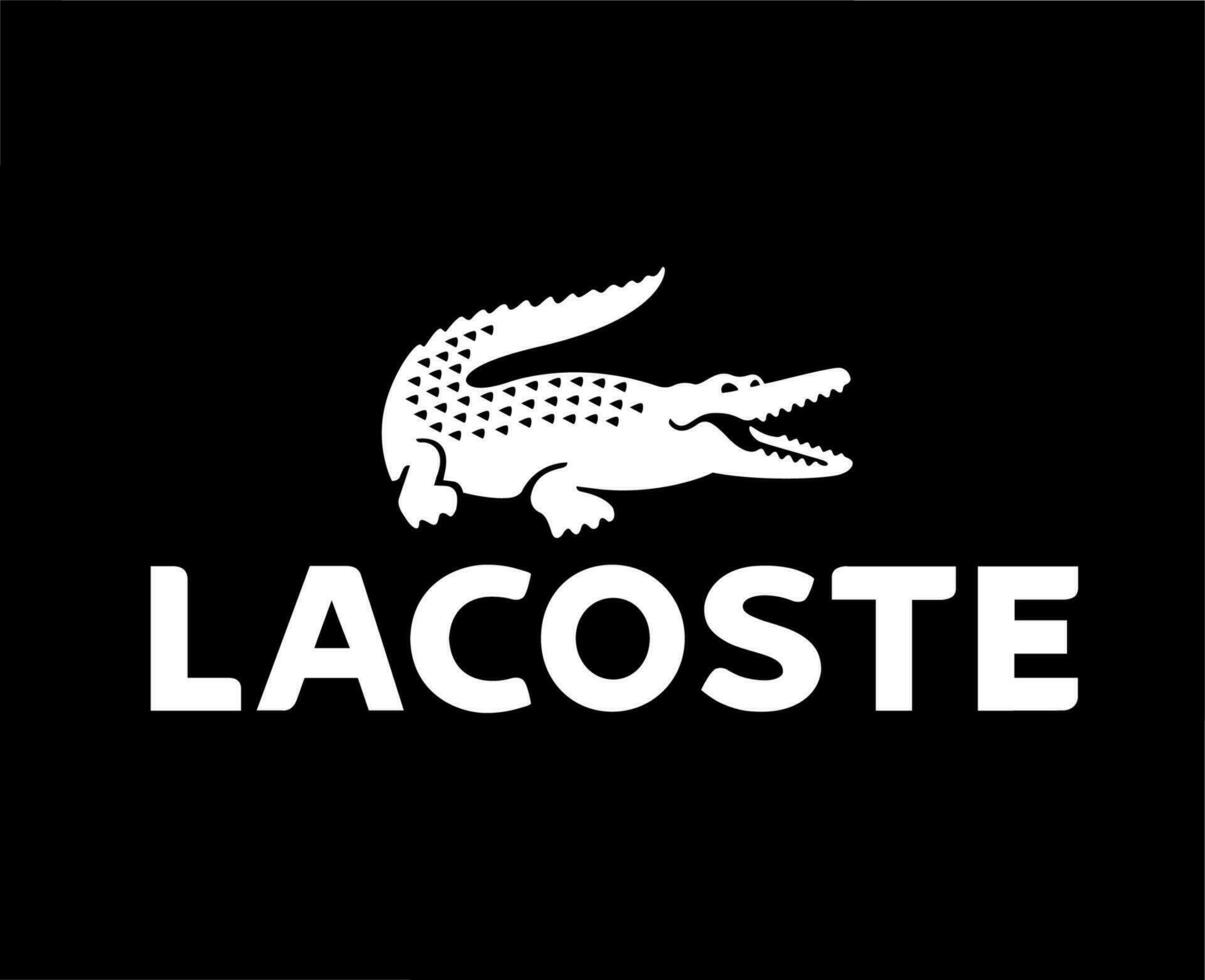 Lacoste Brand Logo Symbol White Design Clothes Fashion Vector Illustration With Black Background